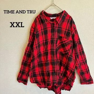 새상품급 TIME AND TRU [XXL] 긴팔 셔츠 체크 빨간색 블랙