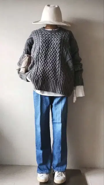 C6741 케이블 니트 x 데님 코디