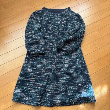 트위드 네이비 계열 멀티 컬러 니트 튜닉