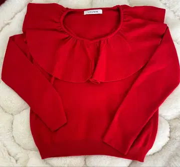 LOUNIE 프릴 장식 레드 니트 스웨터