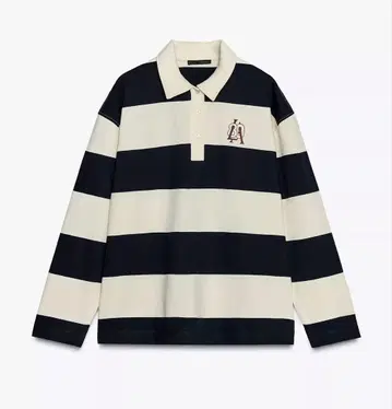 ZARA 스트라이프 폴로 넥 T셔츠 화이트 네이비