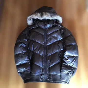 y2k 시크 스타일 퍼 포함 광택 다운 자켓 브라운 계열