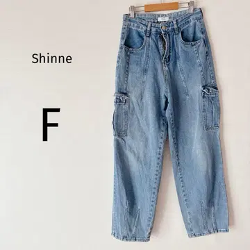 Shinne 카고 팬츠 데님 팬츠 포켓 돌려입기 발군 블루 F