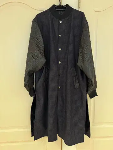 (미사용 새상품) 로이스크레용 체크 무늬 롱 코트 네이비