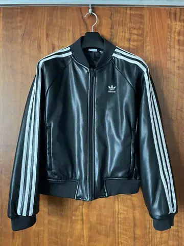 adidas 오리지널스 블랙 가죽 자켓