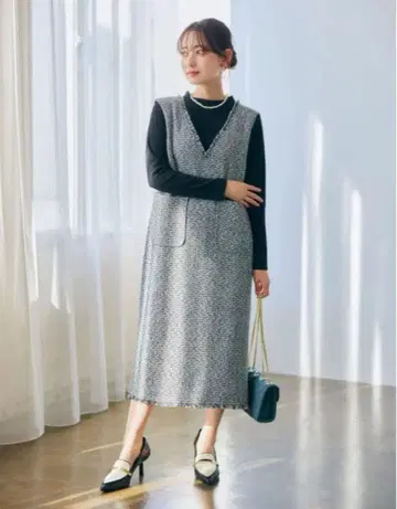 cohina 트위드 프린지 오버롤 스커트 regular