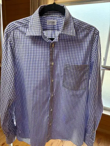 LORENZINI 블루 화이트 깅엄 체크 긴팔 셔츠