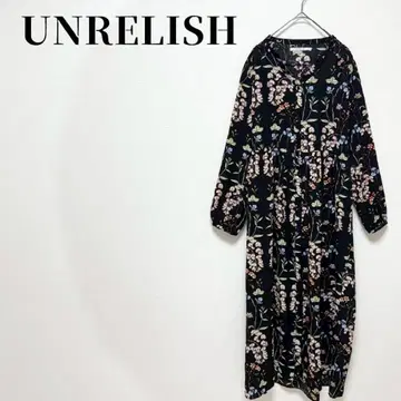 언리쉬 꽃무늬 롱 셔츠 원피스 가운 겉옷 노카라 블랙