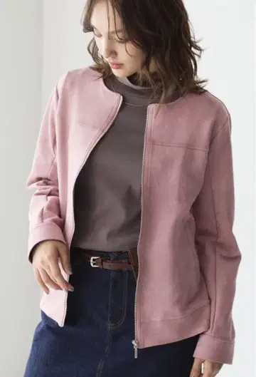 핑크 페이크 스웨이드 노카라 자켓 3L 니센 미사용 새상품