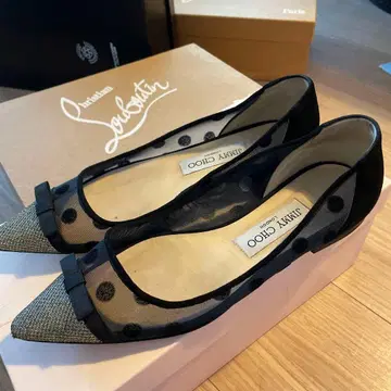 JIMMY CHOO 도트 무늬 메쉬 플랫슈즈