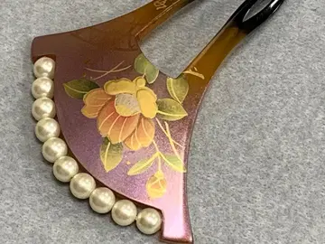 신상 결혼식이나 축하 자리에 예복 헤어콤 금채 회화 펄 장식 꽃 사탕색