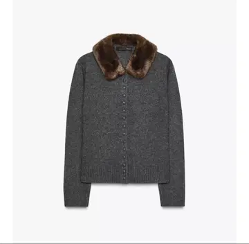 ZARA 인조 모피 라펠 니트 자켓 S 사이즈 그레이