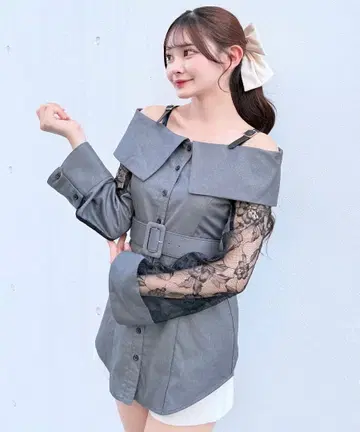 NOMAE 벨트 오프숄더 셔츠