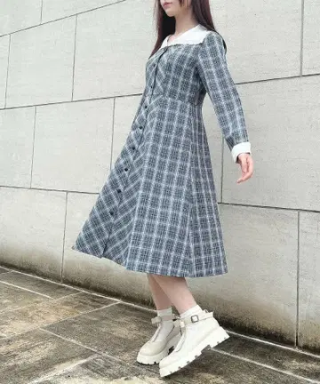 Fi.n.t 빅 컬러 옴브레 체크 원피스