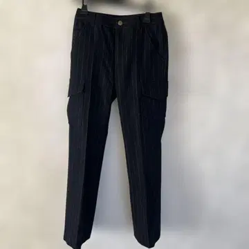 블랙 스트라이프 카고 포켓 슬랙스