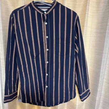 스트라이프 긴팔 셔츠 네이비 오렌지