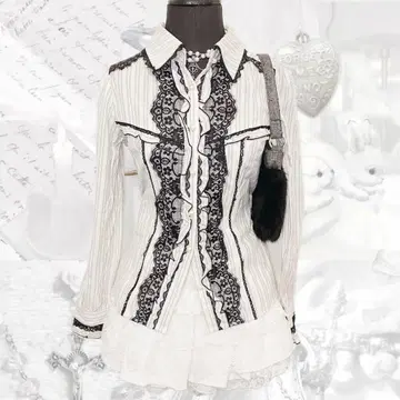 y2k axes femme 프릴 셔츠 스트라이프 페어리 그런지