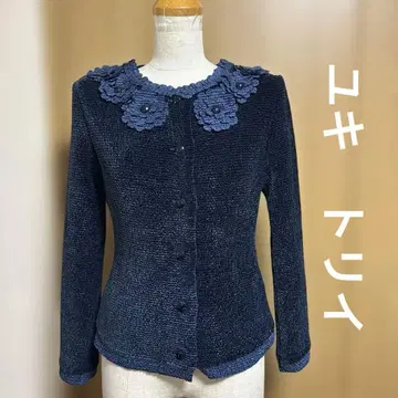 YUKI TORII 유키토리이 플리츠 가디건 꽃 레이스 M 다크 네이비