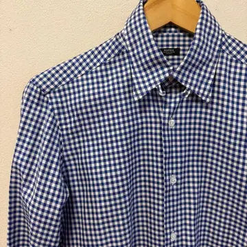 BARBA 파랑과 하양 체크 긴팔 셔츠 사이즈 38