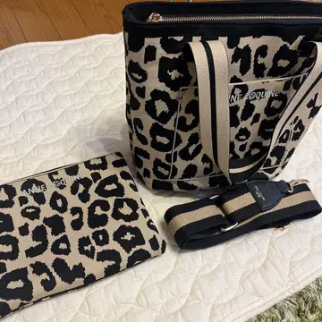 앙코키누 세탁 가능한 리사이클 니트 파우치 포함 레오파드 무늬 토트백