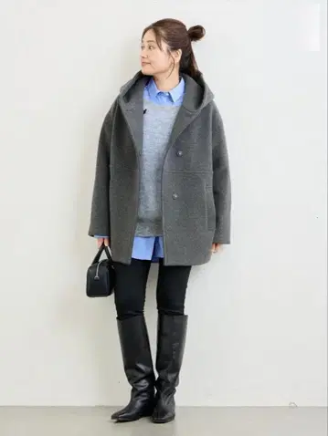 저널 스탠다드 그레이 후드 부착 울 코트