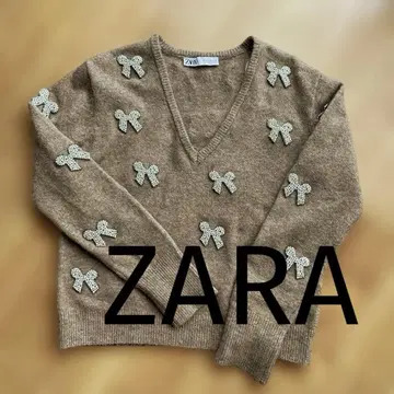 ZARA 브라운 V넥 리본 스웨터 M