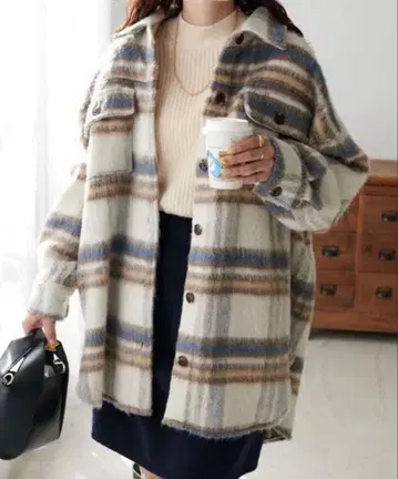 Discoat 샤기 빅 체크 셔츠