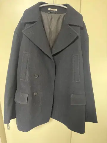 울 네이비 더블 브레스트 피 코트