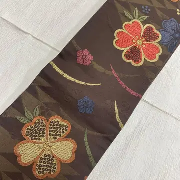 6621 브라운 계열 꽃 반폭 오비 기모노 유카타 폴리에스테르 비늘