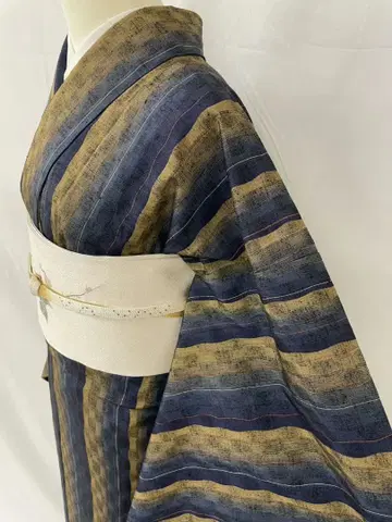 새상품급 순수 실크 이중 기모노 줄무늬  단품