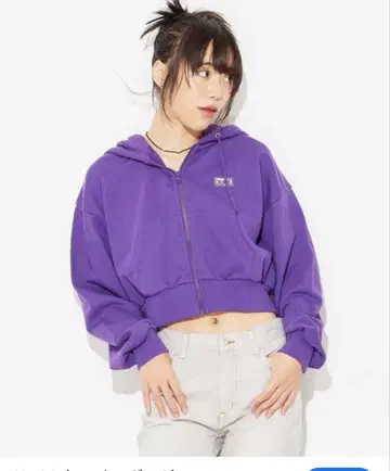 x-girl 퍼플 크롭 후드티 M 사이즈