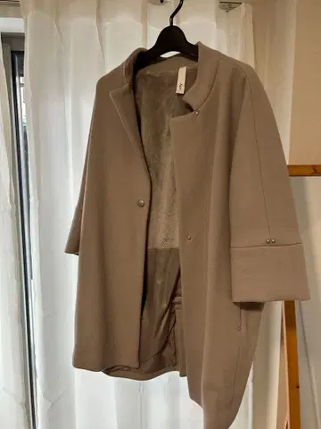 [ 겨울용 ] 그레이 베이지 심플 롱 코트 7분 소매