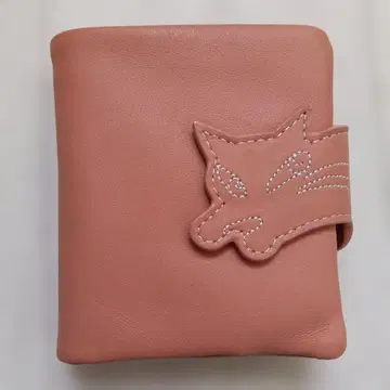 고양이 다얀 천연 가죽 지갑 미사용 새상품 핑크 오렌지