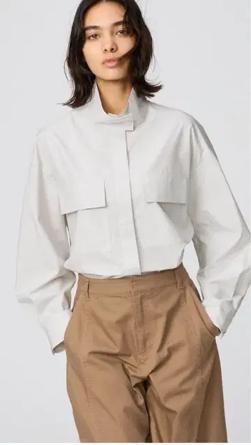 유니클로C 코튼 스탠드 카라 셔츠 자켓