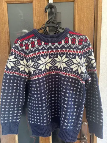 L.L.Bean 노르웨이산 긴팔 스웨터 눈꽃 패턴 S 사이즈 네이비