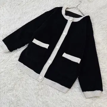 GU 지유 바이컬러 플리스 가디건 L 블랙 화이트