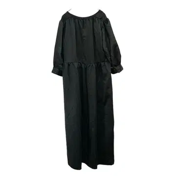 armonia 새틴 블랙 롱 원피스 광택감 7부 소매 무지