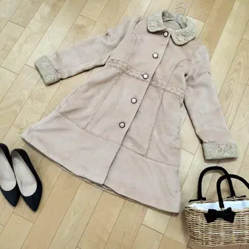 axes femme 스탠칼라 A라인 롱 코트 스캘럽 레이스