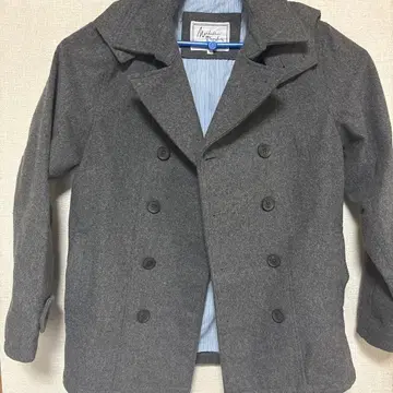 울 더블 브레스트 그레이 코트 후드 부착