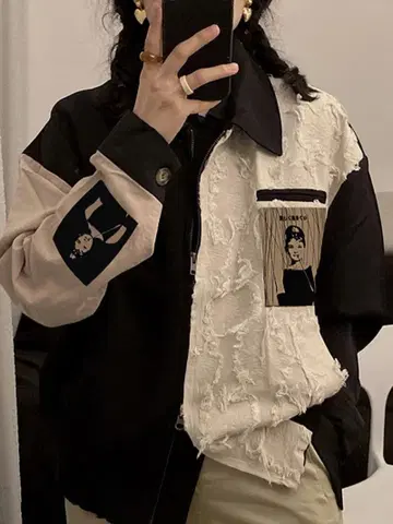 비대칭 자켓 그래픽 프린트