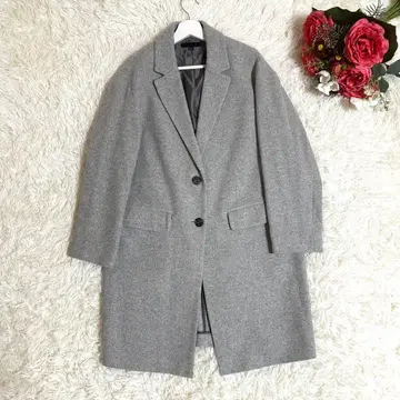 컨디션 최상 유니클로 울 혼방 여성용 롱 체스터 코트 라이트 그레이 M