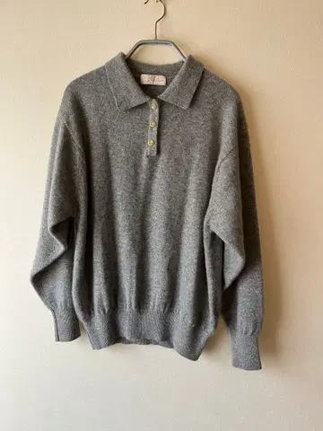 빈티지 그레이 캐시미어 100% 니트 폴로