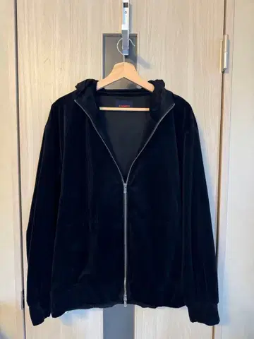 HAMNETT 블랙 벨벳 더블 지퍼 후드티