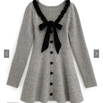 하트 버튼 리본 니트 플레어 원피스 [lt45]