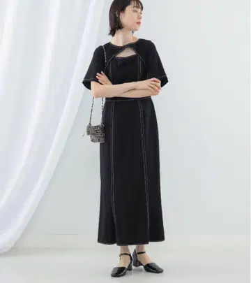 Ray BEAMS 스티치 원피스 블랙