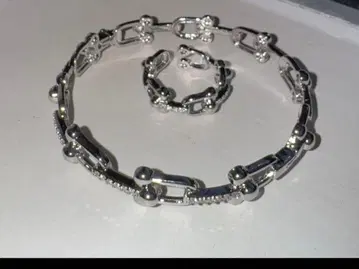 실버 링크 체인 팔찌와 반지 세트 dude9