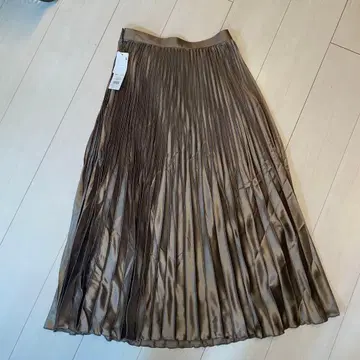 나노 유니버스 새틴 아코디언 플리츠 롱 스커트 카키 38