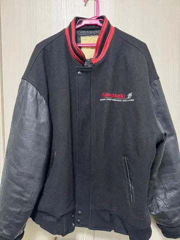 [ 즉시 구매 가능! ] Kawasaki 바시티 자켓 울 가죽 블랙