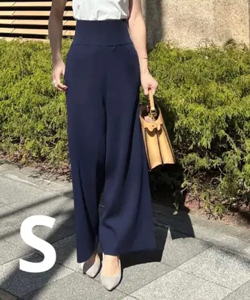 JENNE 하이웨스트 니트 와이드 팬츠 네이비 S