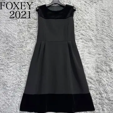 21년 FOXEY 벨로아 콤보 드레스 A라인 원피스 빅 사이즈 블랙